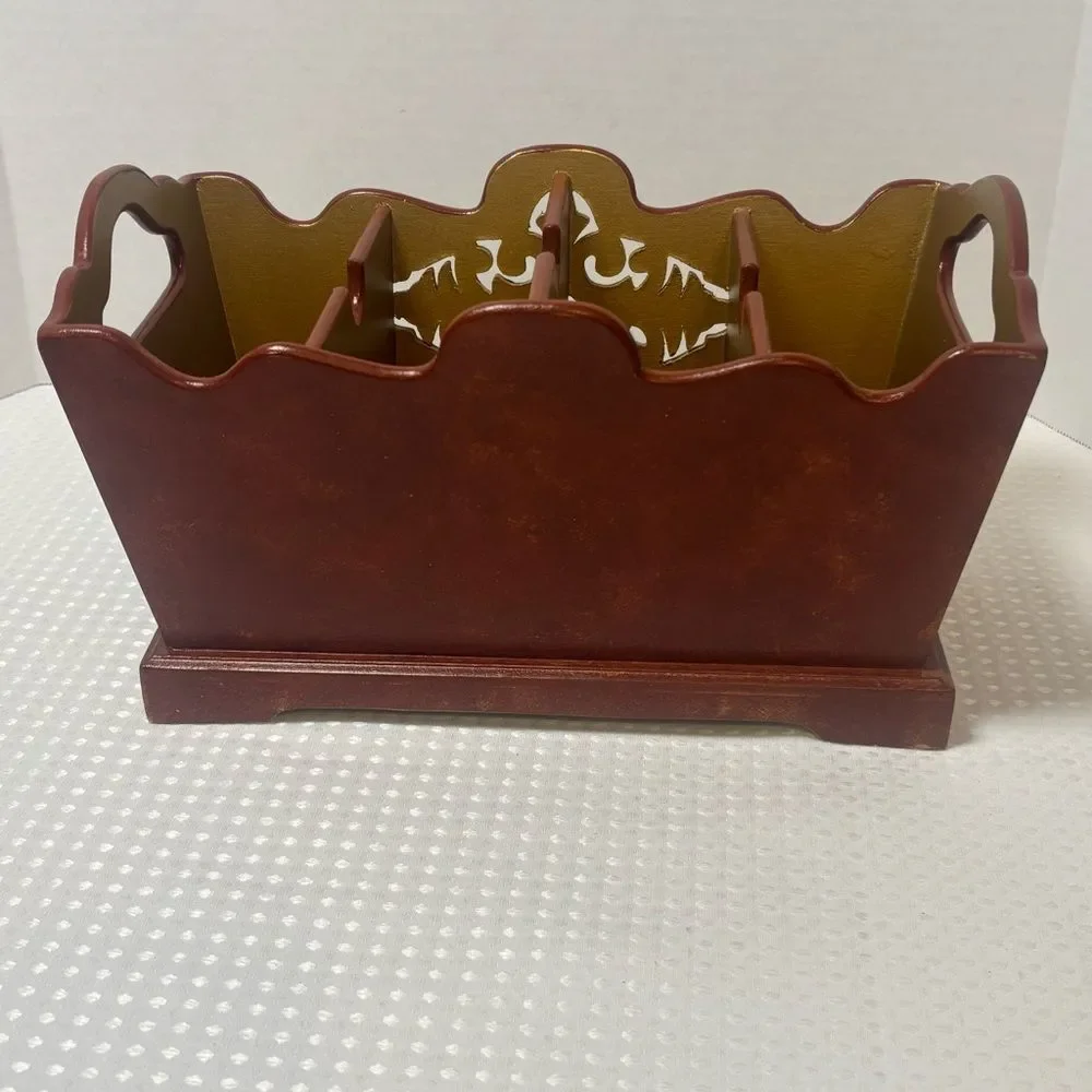 Wooden Desk Organizer Italian Florentine Styling Gold Accents